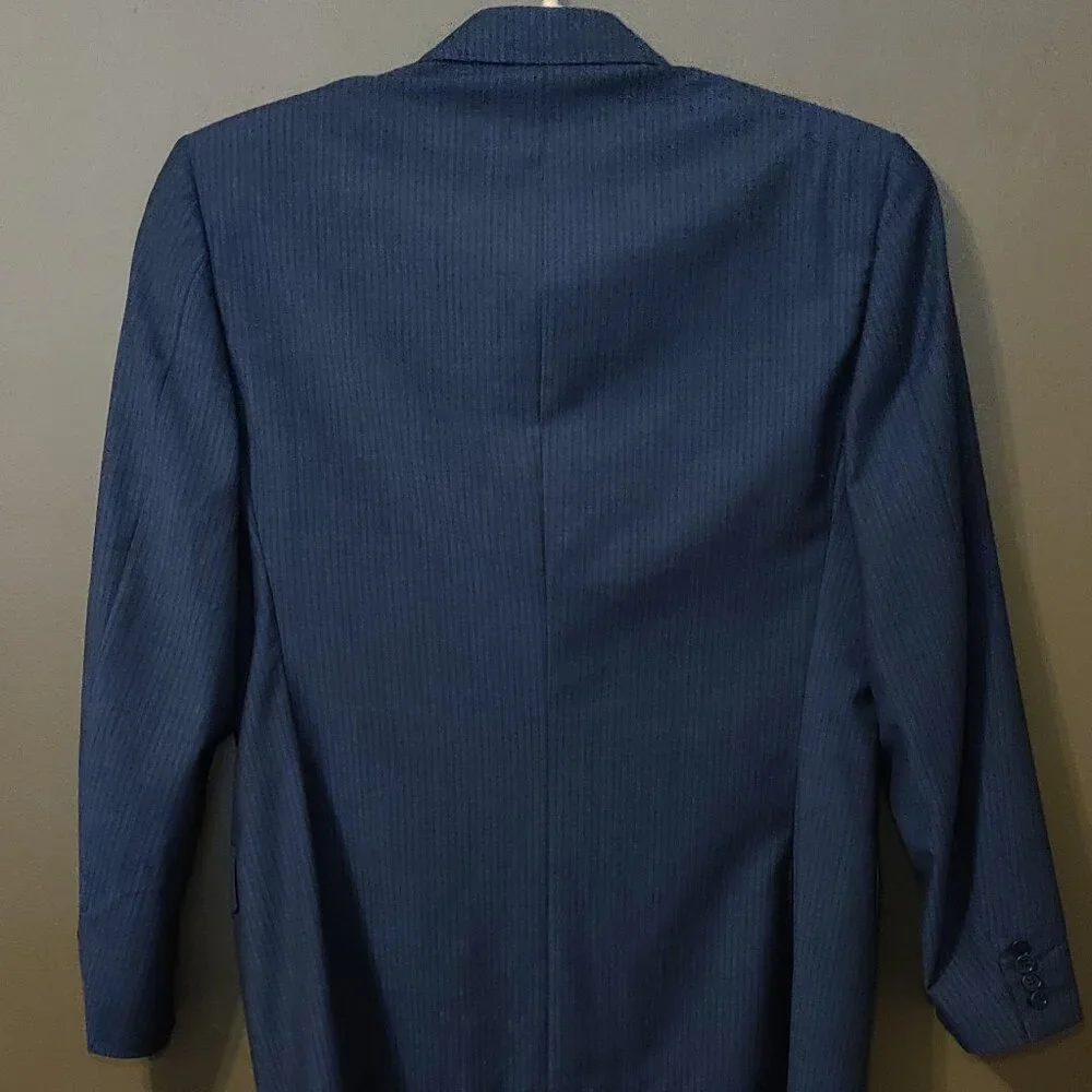 Canali Italian Wool Suit Jacket Blue Pinstripe 3 Button Double Vent 44L